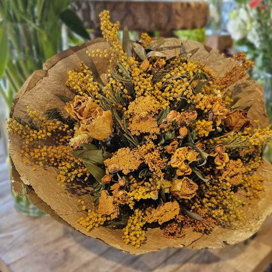Bouquet séché jaune vert
