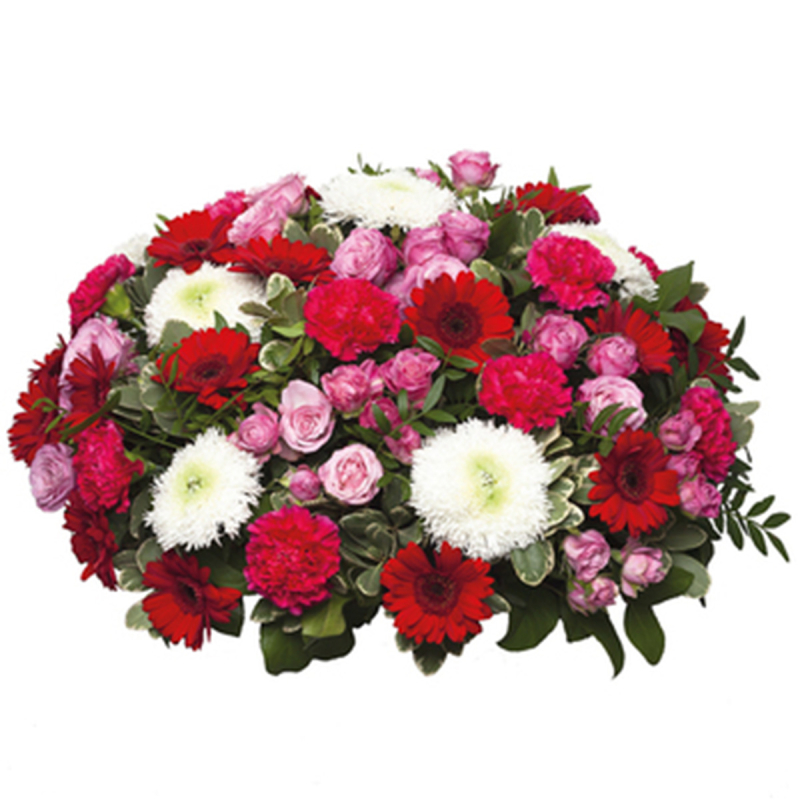 Coussin rond rouge et fuchsia