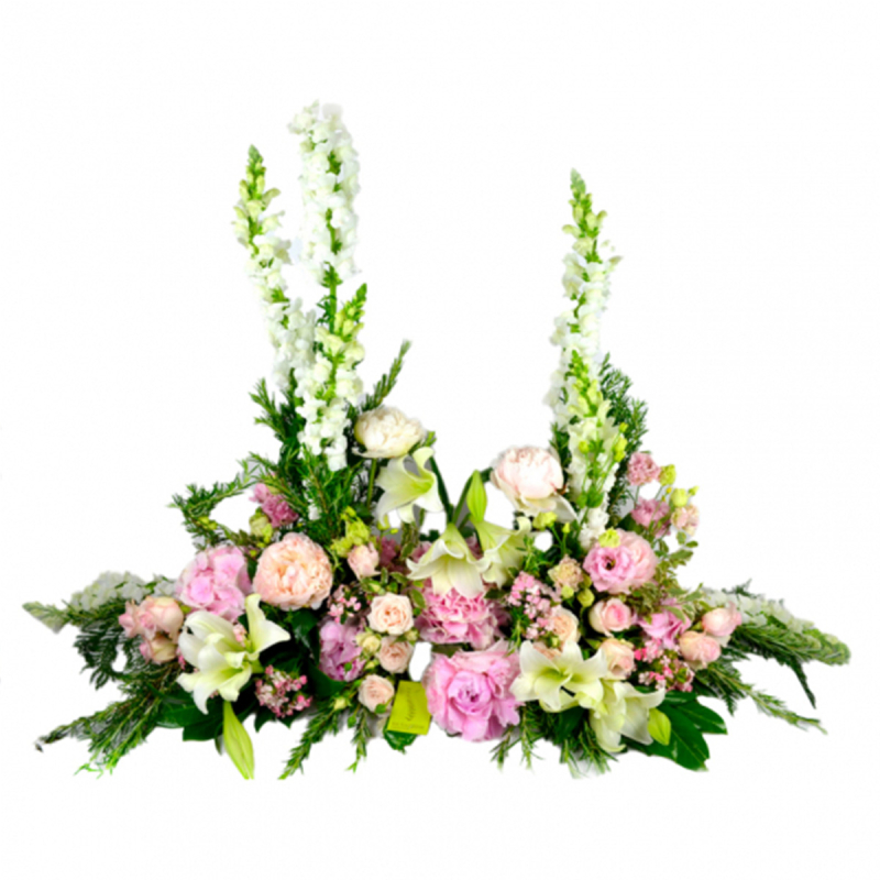 Devant de cercueil rose blanc